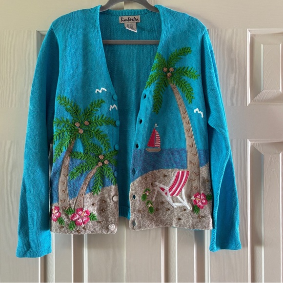 Timberlea Sweaters - Vintage Timberlea Blue Beach Cardigan Sweater